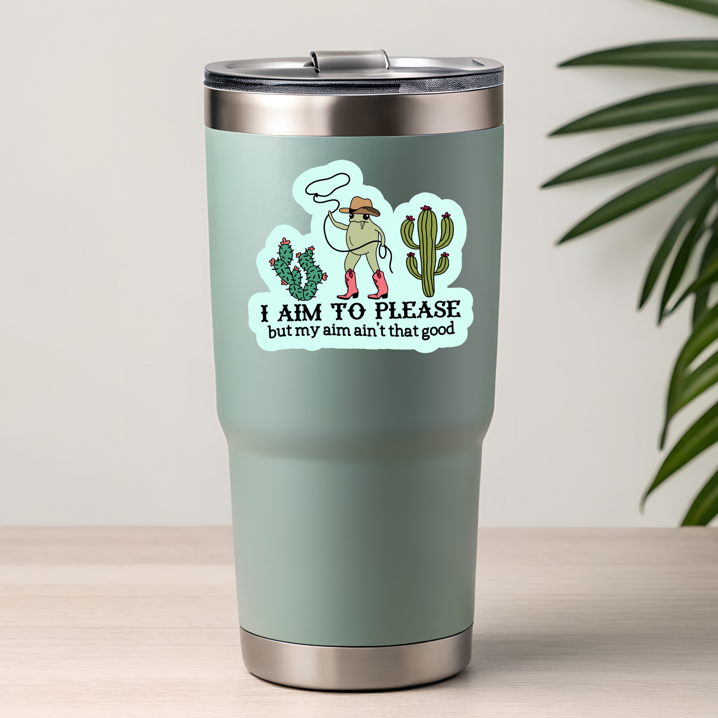 aim to please cowboy frog sticker (cute western frog decal)