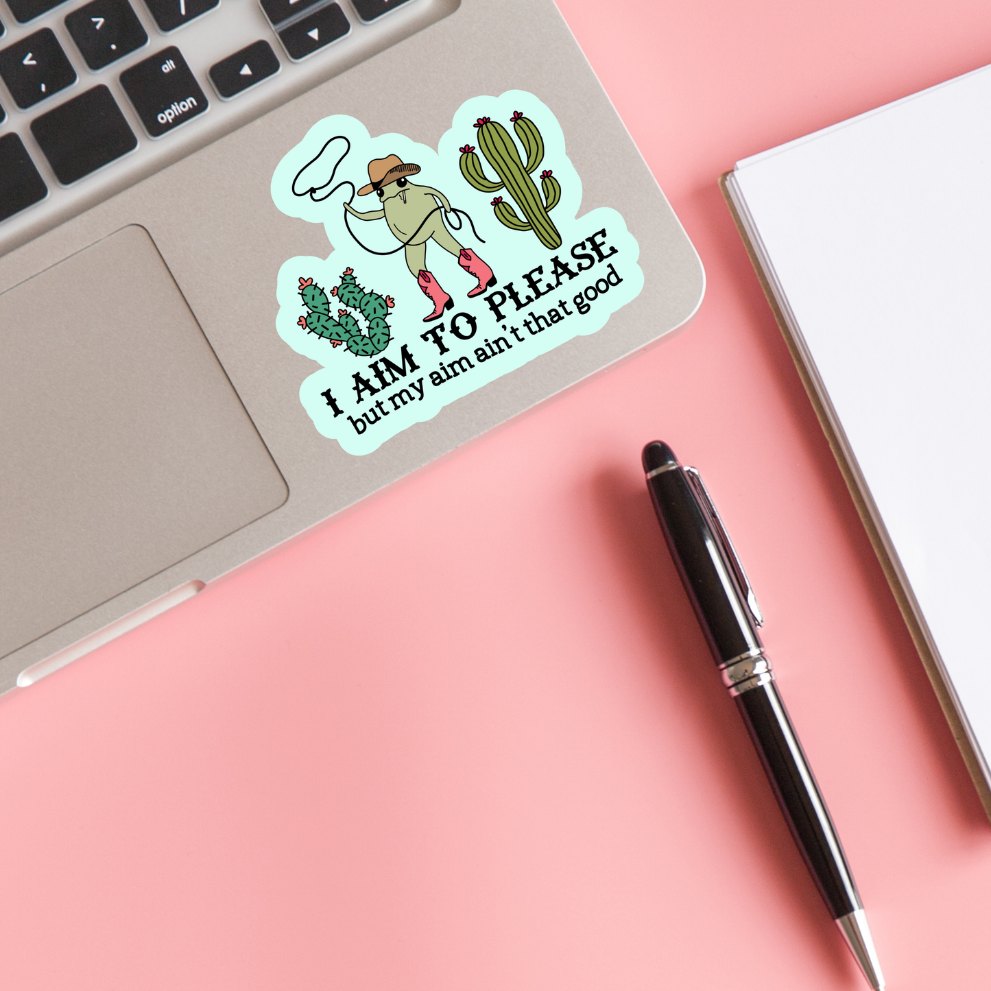 aim to please cowboy frog sticker (cute western frog decal)